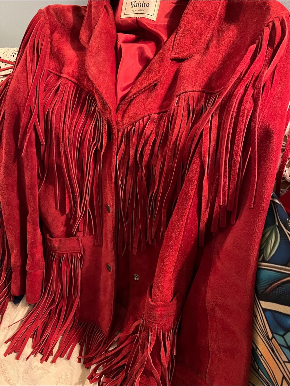 Vakko Red Suede Fringe Jacket - Picture 3 of 11